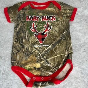 Realtree baby buck camo bodysuit  Size 3-6 Months Red and Camo‎ #camouflage